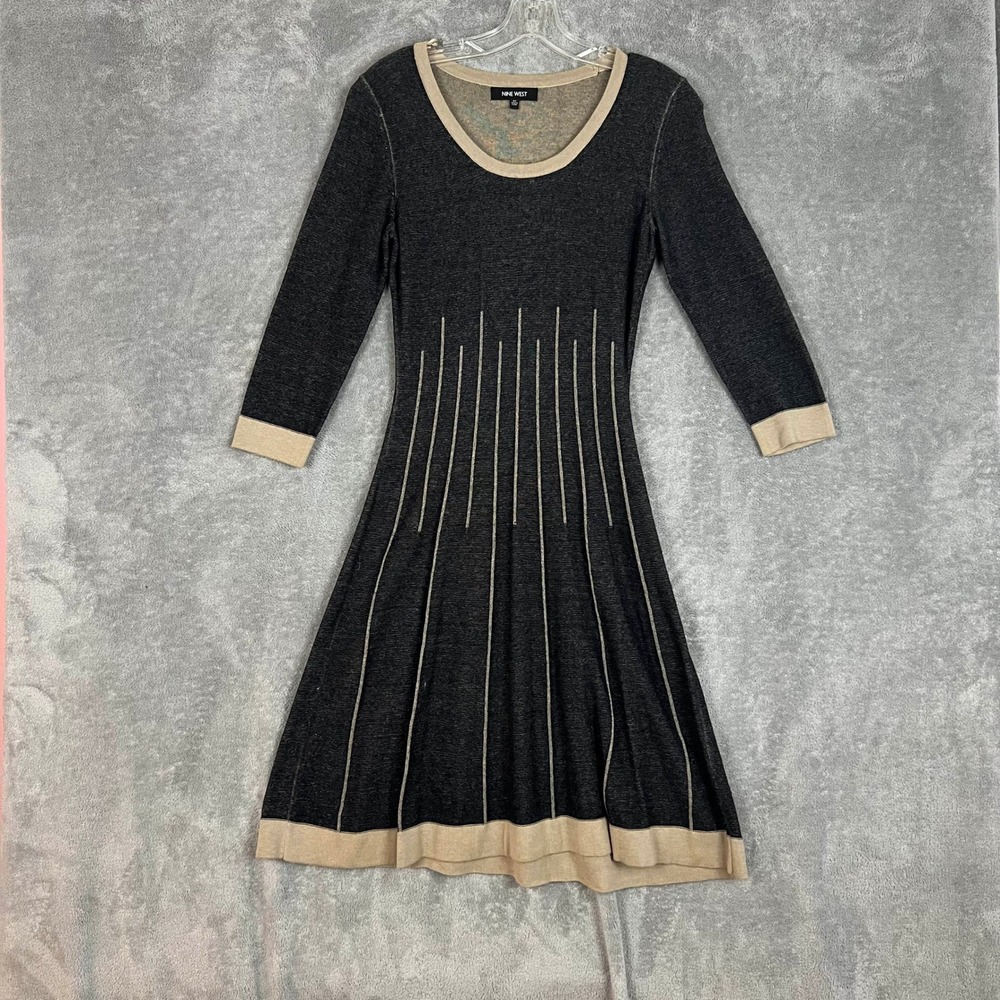 Nine West Sweater Dress Womens PS Pleated Skirt Fit‎ Flare 1/4 Sleeve